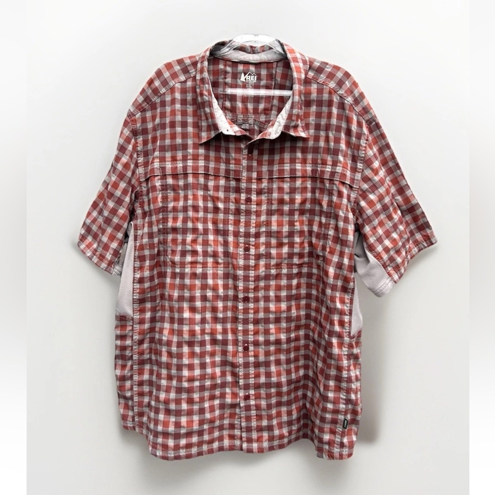 REI Co-op Shirt Button Down Mens XXL Red Check Plaid Vented Fishing Hike Gorp